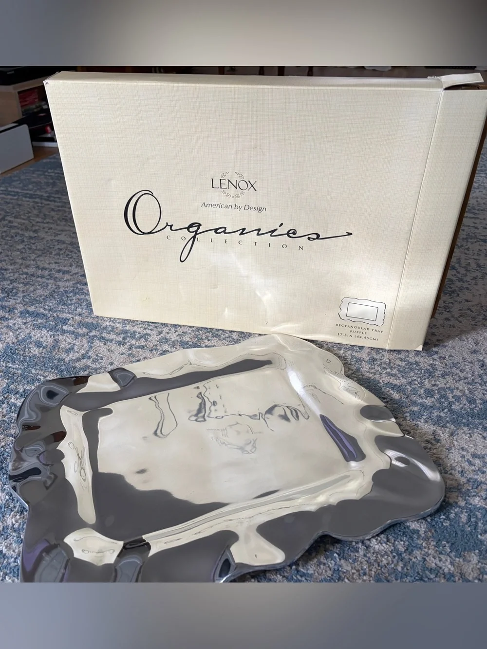 Lenox Organics Collection Silver Rectangular Ruffle Serving Tray